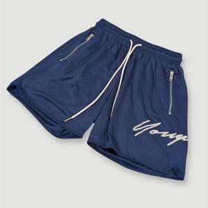 YoungLA 115 Signature Shorts Mens Large 5" Inseam Blue Mesh Workout Gym Training